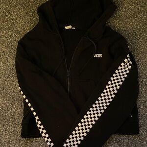 Vans Black Hoodie with White Checkerboard Sleeves